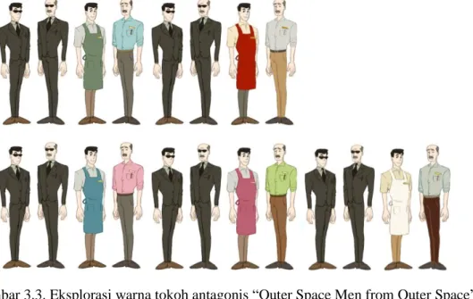 Gambar 3.3. Eksplorasi warna tokoh antagonis “Outer Space Men from Outer Space” 