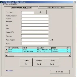 Gambar 7. adalah tampilan menu untuk admin yaitu input data anggota, menu yang ditampilkan 