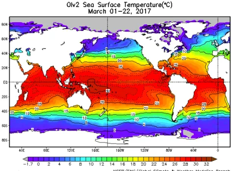 Gambar 1.  Peta Rata-rata Suhu Muka Laut Maret 2017 