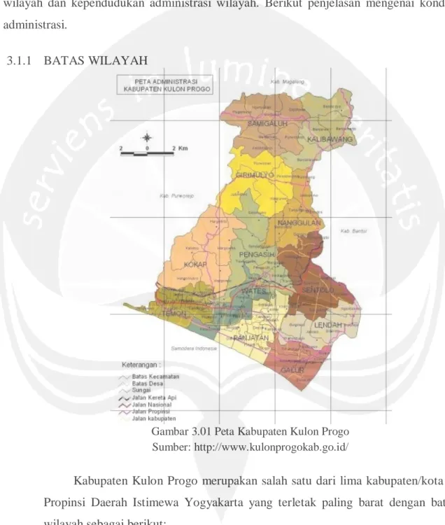 Gambar 3.01 Peta Kabupaten Kulon Progo  Sumber: http://www.kulonprogokab.go.id/ 