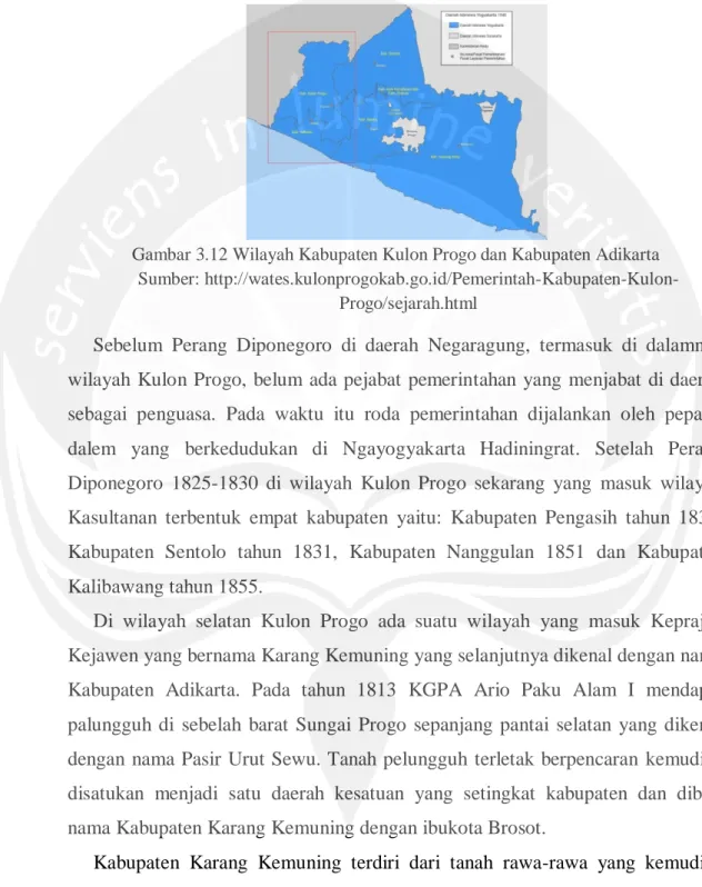 Gambar 3.12 Wilayah Kabupaten Kulon Progo dan Kabupaten Adikarta   Sumber: 