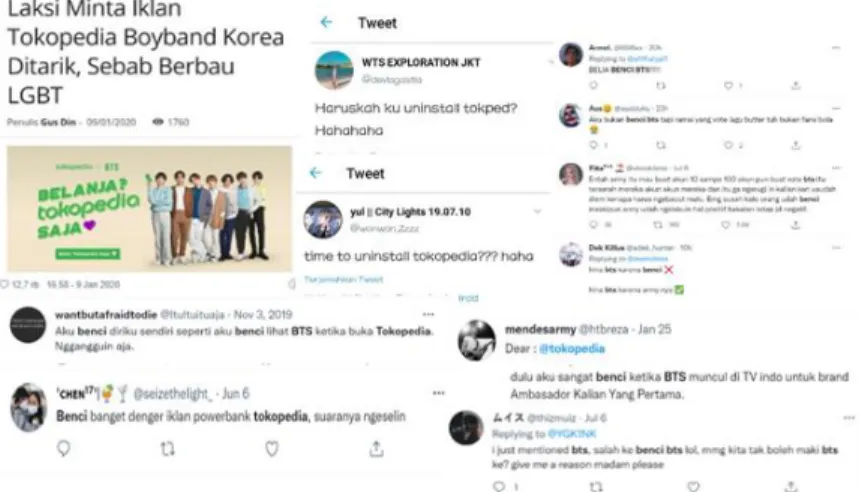 Gambar 1.5 Komentar Yang Tidak Baik Terhadap BTS  Sumber : Twitter (2021) 