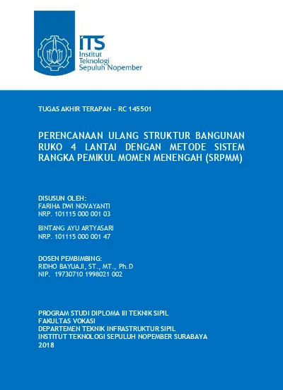 PERENCANAAN ULANG STRUKTUR BANGUNAN RUKO 4 LANTAI DENGAN METODE SISTEM ...