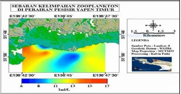 Gambar 4. Sebaran Spasial Kelimpahan Zooplankton di Perairan Pesisir Yapen 