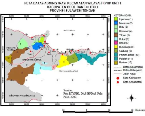 Gambar 2.5. Peta Administrasi Kecamatan di Wilayah KPHP Unit I  2.  Mata Pencaharian dan Pendapatan 