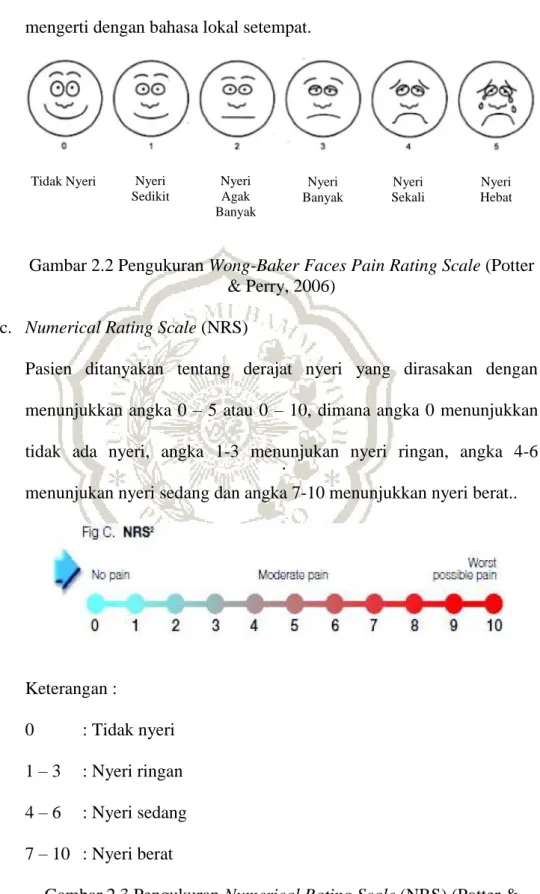 Gambar 2.2 Pengukuran Wong-Baker Faces Pain Rating Scale (Potter  &amp; Perry, 2006) 