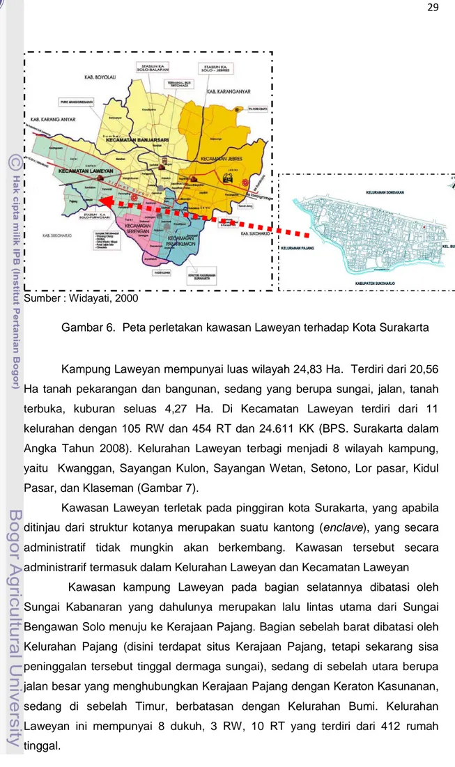 Gambar 6.  Peta perletakan kawasan Laweyan terhadap Kota Surakarta                     