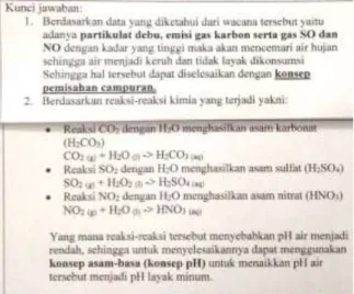 Gambar 3. Jawaban yang diharapkan (kunci jawaban) indikator mengenali konsep 