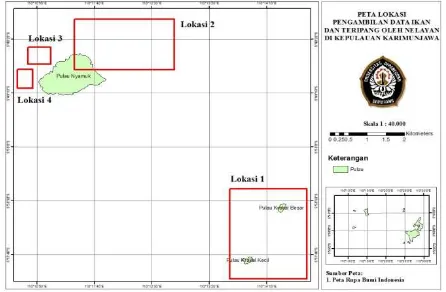 Gambar 1.  Peta lokasi pengamatan teripang di perairan Pulau Nyamuk, Kep. Karimunjawa 