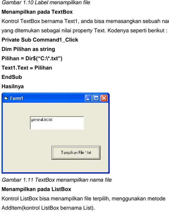 Gambar 1.10 Label menampilkan file  Menampilkan pada TextBox 