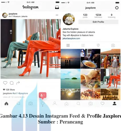 Gambar 4.13 Desain Instagram Feed &amp; Profile Jaxplore  Sumber : Perancang 