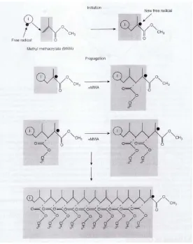 Gambar 3 : Reaksi polimerisasi resin akrilik. (From: Powers JM, Wataha JC. Dental  
