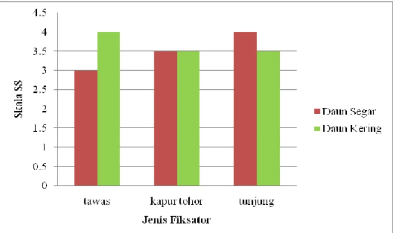 Gambar 3.6 .Hubungan jenis fiksator dan penilaian penodaan warna(SS) terhadap pencucian