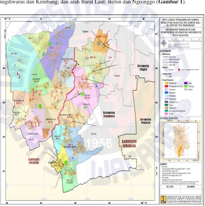 Gambar 1. Peta Lokasi Pengambilan Sampel Air Dusun – Dusun                                        Di Sekitar TPA Ngronggo Salatiga 