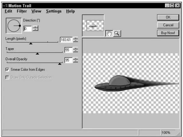 Figure 1-4: Alien Skin’s Motion Trail filter is included with Fireworks as part of Eye Candy 4000 LE.