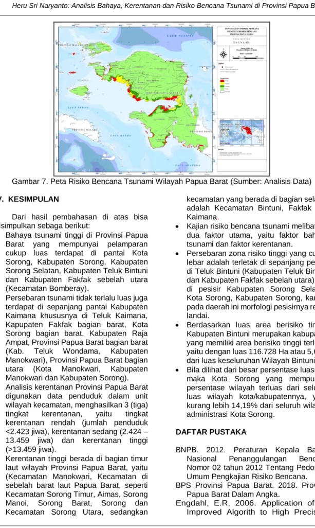 Gambar 7. Peta Risiko Bencana Tsunami Wilayah Papua Barat (Sumber: Analisis Data) 