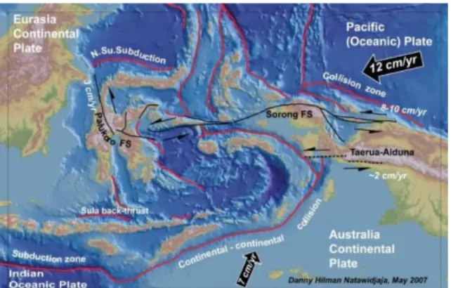 Gambar 2. Peta Tektonik Aktif Indonesia  Timur yang Memperlihatkan Batas-Batas  Lempeng dan Jalur Patahan Aktif Besar 