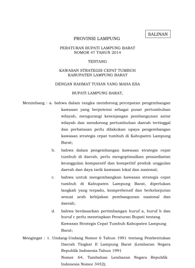 PROVINSI LAMPUNG PERATURAN BUPATI LAMPUNG BARAT NOMOR 47 TAHUN 2014 ...