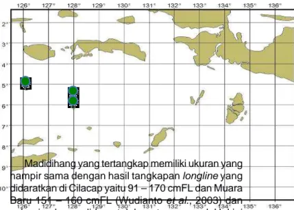 Gambar 5. Daerah penangkapan kapal longline di perairan Laut Banda Figure 5. Fishing ground of longline vessel in the Banda Sea Waters