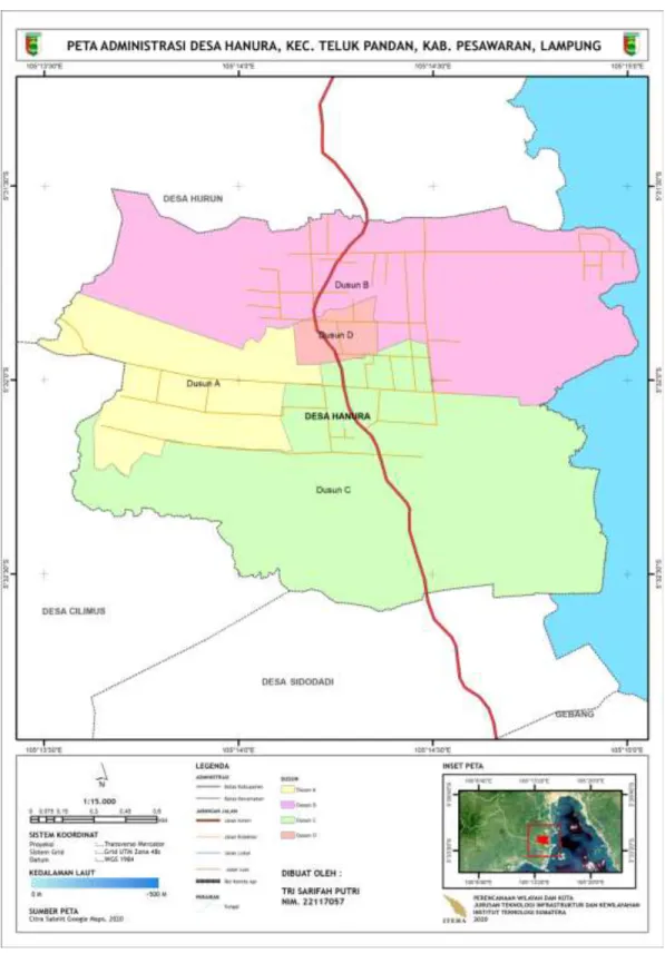 Gambar  0.1 Peta Administrasi Desa Hanura, Kecamatan Teluk Pandan,  Kabupaten Pesawaran 