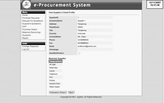 Gambar 4.50 Halaman View Supplier Profile untuk user DIR, PCH Head, PCH dan WHS 
