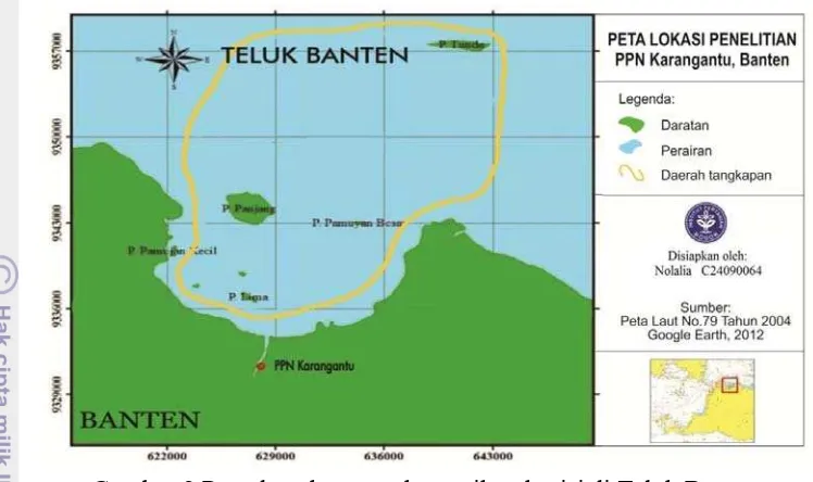 Gambar 2 Peta daerah penangkapan ikan kurisi di Teluk Banten 