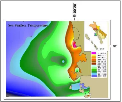 Fig. 1. Spatial distribution of sea surface temperature of  West Coast of  Padang     
