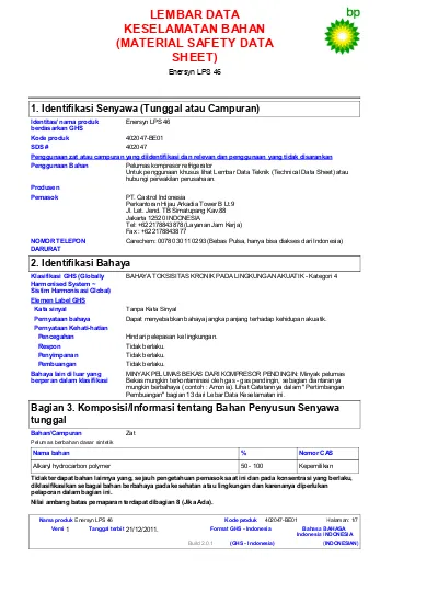 Lembar Data Keselamatan Bahan Material Safety Data Sheet 