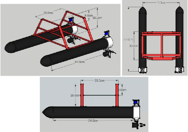 Gambar 3 Desain wahana unmanned surface vehicle (USV) 