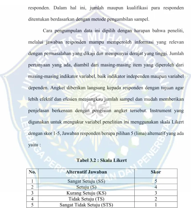 Tabel 3.2 : Skala Likert  