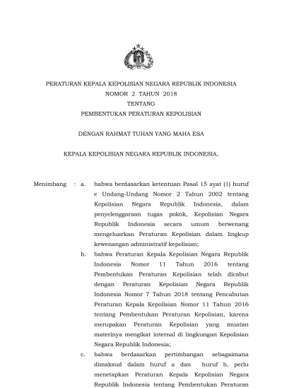 PERATURAN KEPALA KEPOLISIAN NEGARA REPUBLIK INDONESIA NOMOR 2 TAHUN ...