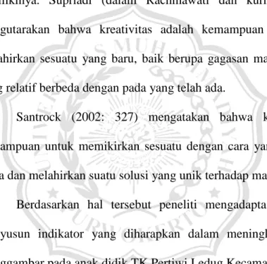 Tabel 2.1 Indikator Hasil Belajar  No.  Indikator Yang Diharapan (kreativitas) 