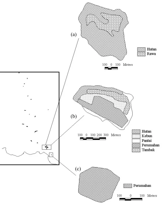 Gambar 4  Jenis penggunaan lahan dan bentuk pulau-pulau di Kepulauan Seribu; 