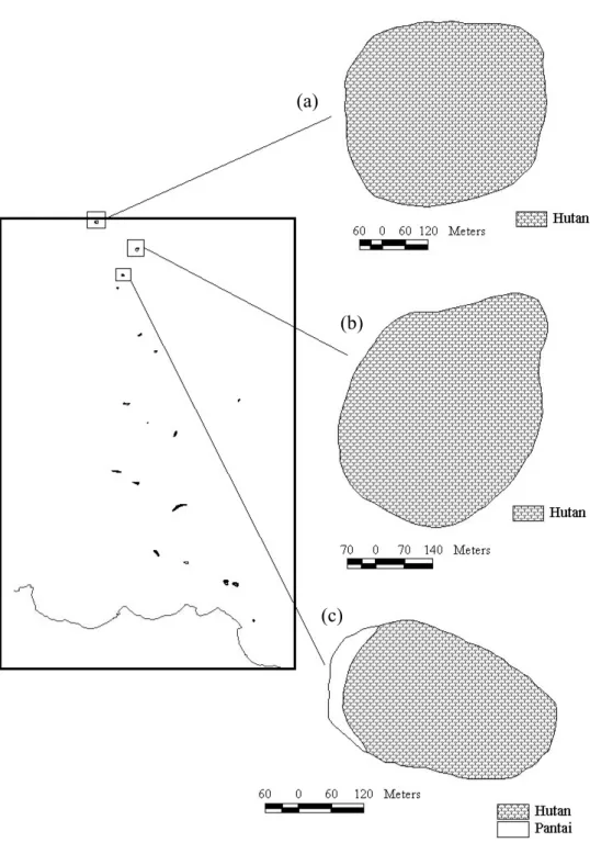 Gambar 9  Jenis penggunaan lahan dan bentuk pulau-pulau di Kepulauan Seribu; 