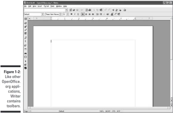 Figure 1-2: Like other OpenOffice. org  appli-cations, Writer contains toolbars.