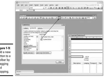 Figure 1-9: Add a new button to a toolbar by dragging and dropping.