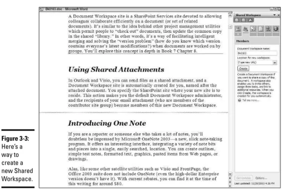 Figure 3-3: Here’s a way to create a new Shared Workspace.