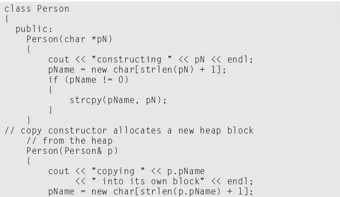 figure represents a copy constructor that allocates its own assets to the new 