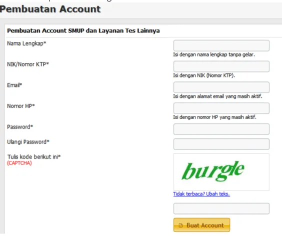 Gambar Kolom Isian Pembuatan  Account