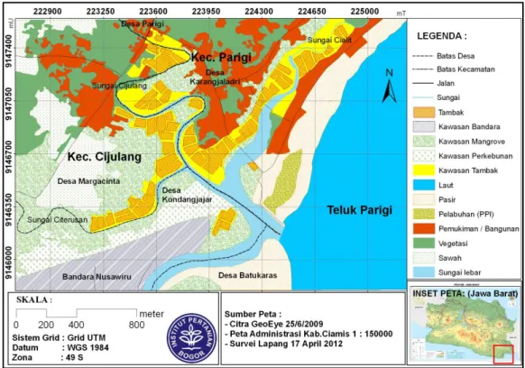 Gambar 3. Peta penggunaan lahan (land use) di sekitar muara Sungai Cijulang 