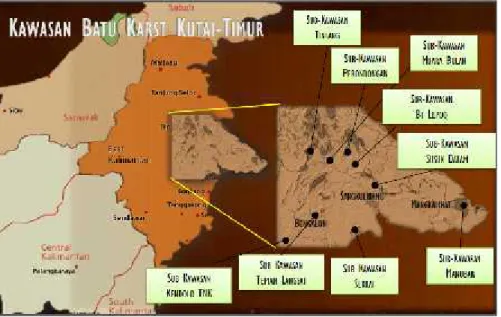 Gambar 4.1. Peta Sub-Kawasan Karst Kalimantan Timur (Sumber: Pindi Setiawan)