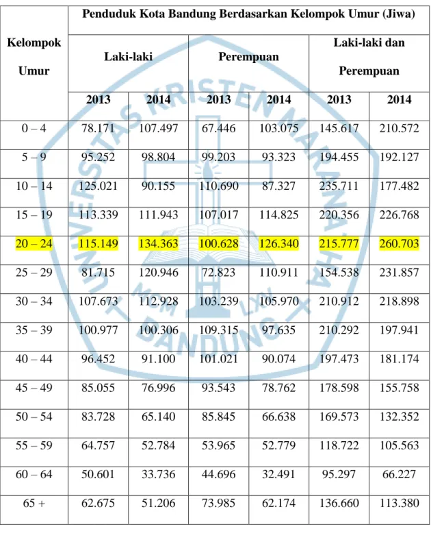 Tabel 1.1 Penduduk Kota Bandung Menurut Kelompok Umur Tahun 2013- 2013-2014 