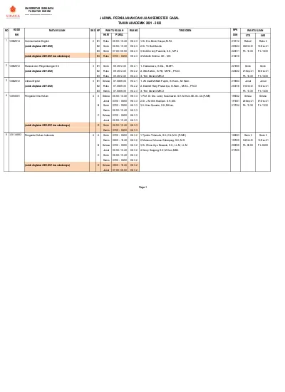 Universitas Surabaya Fakultas Hukum Jadwal Perkuliahan Dan Ujian Semester Gasal Tahun Akademik 5271