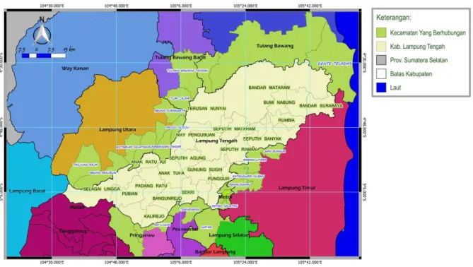 Gambar 3.1 Peta Letak Geografis Kabupaten Lampung Tengah  Sumber: Peraturan Daerah Kabupaten Lampung Tengah No