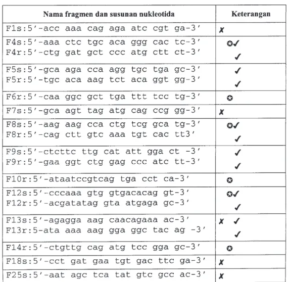 Tabel 1. Primer yang digunakan dalam reaksi reverse transcripatse ( ), PCR I ( ) dan Nested PCR( )