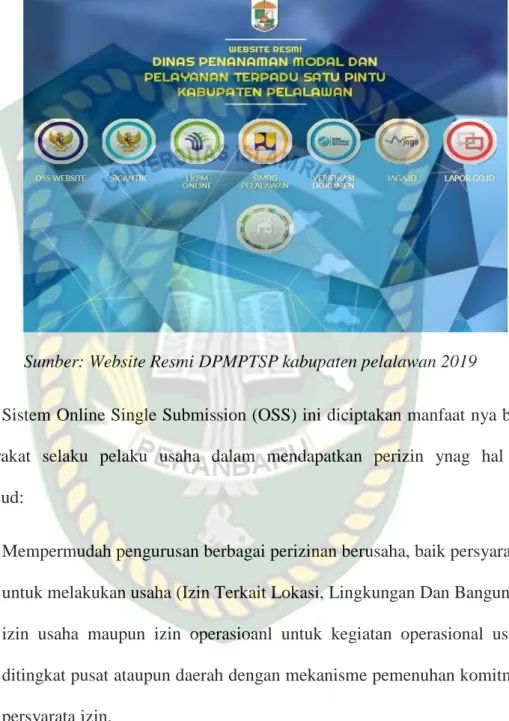 Gambar  1.1  Portal  website  Online  Single  Submission  Dinas  Penananman  Modal  dan  Pelayanan  Terpadu  Satu  Pintu  (DPMPTSP)  Kabupaten Pelalawan 