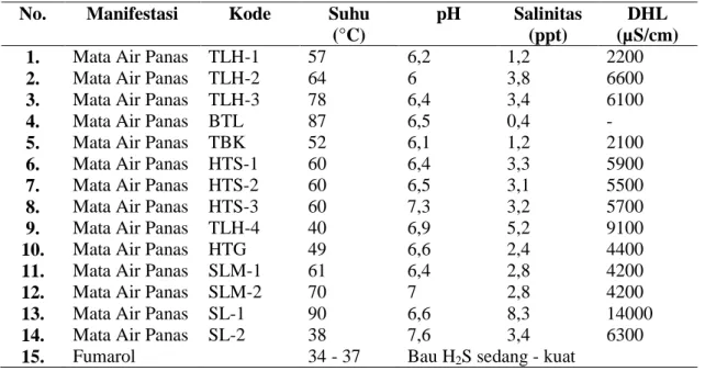 Tabel 1. Data Manifestasi Lapangan Panas Bumi “Beta”