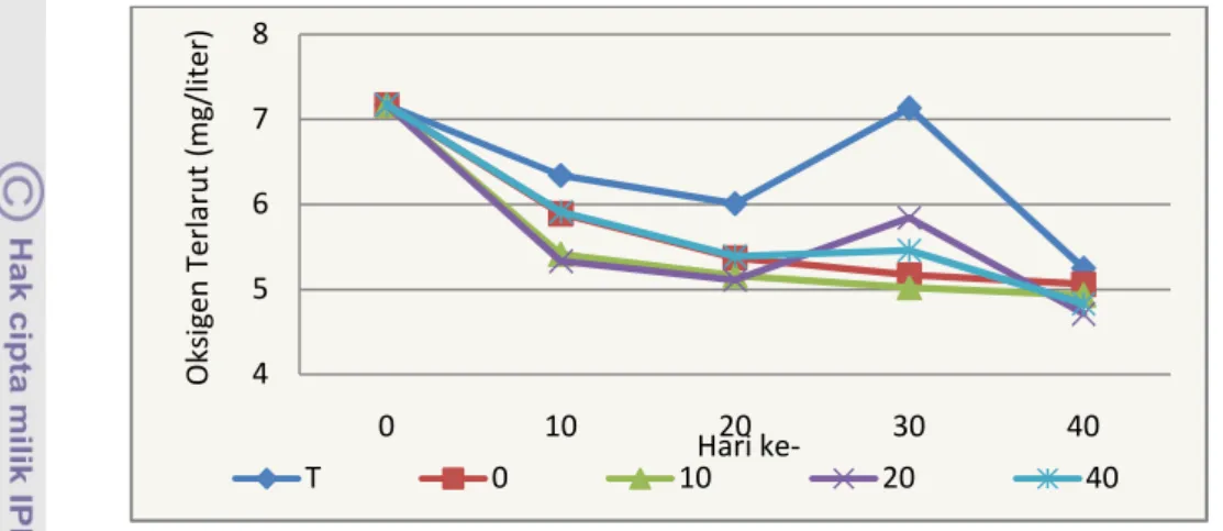 Gambar 11.  Grafik  nilai  pH  pada  tandon  dan  wadah  pemeliharaan  ikan  maskoki  Carassius auratus setiap perlakuan 