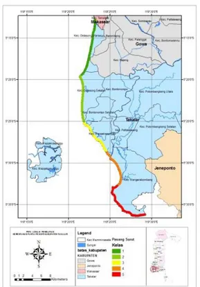 Gambar 4. Peta Penentuan Kelas Pada Parameter  Kenaikan Muka Air Laut Relatif  4. Pasang Surut Air Laut 