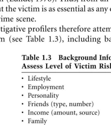 Table 1.3Background Information Needed to Assess Level of Victim Risk
